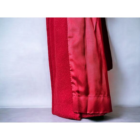 Vintage 90s Halston Hooded Wool Coat | Cherry Red Velvet Trim | Size 8 - Picture 11 of 14